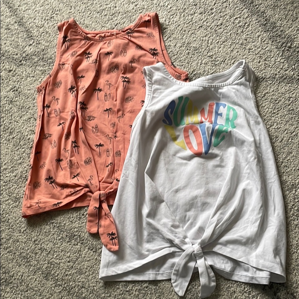 Kids' Summer Love and Palm Print Tops - White and Orange